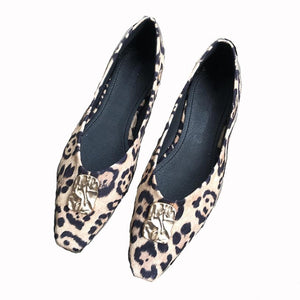 Women's Genuine Leather Flat Shoes Leopard Print