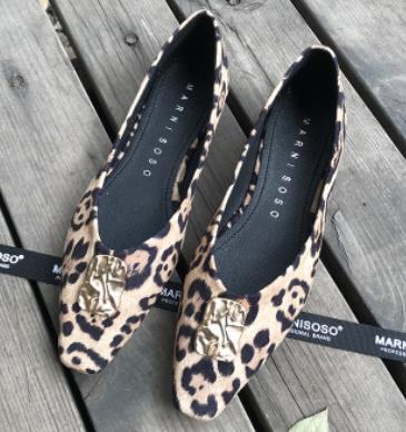 Women's Genuine Leather Flat Shoes Leopard Print