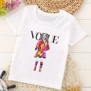 VOGUE Arrival Princess Print Kids T Shirt Funny Kawaii Cartoon Girl Top