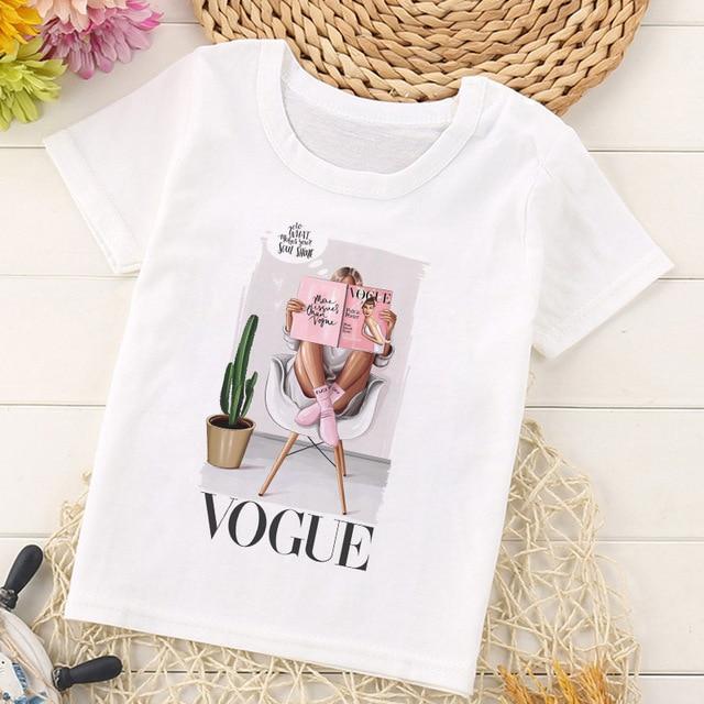 VOGUE Arrival Princess Print Kids T Shirt Funny Kawaii Cartoon Girl Top