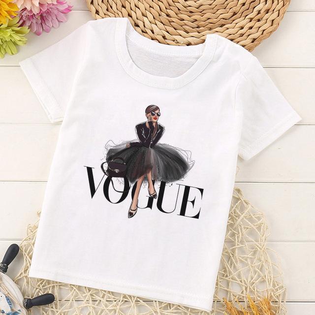 VOGUE Arrival Princess Print Kids T Shirt Funny Kawaii Cartoon Girl Top