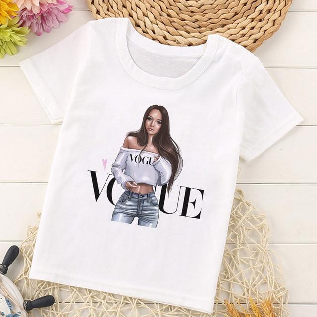 VOGUE Arrival Princess Print Kids T Shirt Funny Kawaii Cartoon Girl Top