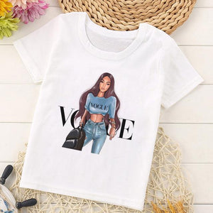 VOGUE Arrival Princess Print Kids T Shirt Funny Kawaii Cartoon Girl Top