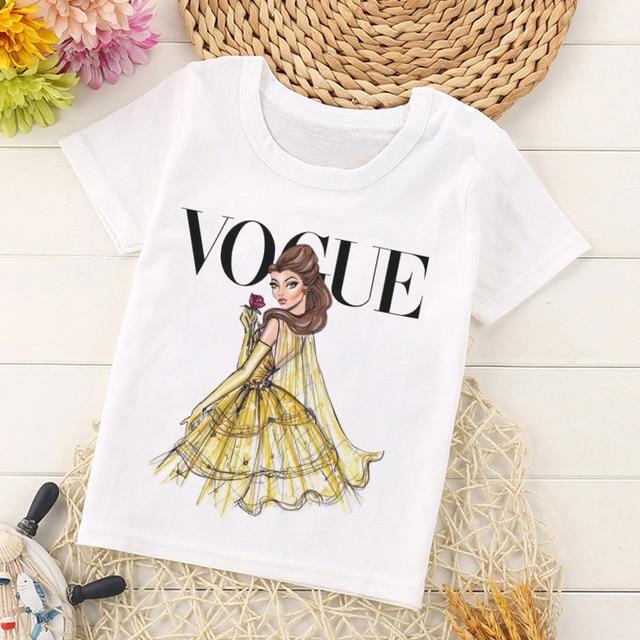 VOGUE Arrival Princess Print Kids T Shirt Funny Kawaii Cartoon Girl Top