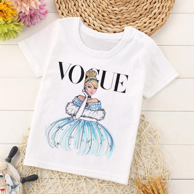 VOGUE Arrival Princess Print Kids T Shirt Funny Kawaii Cartoon Girl Top