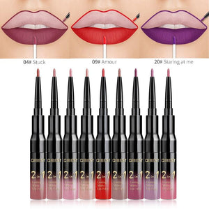 QiBest 2 in 1 Lip Liner Liquid Lipstick Pencil Matte Waterproof Lipliner Red Lips Liners Pen Stick Long Lasting Sexy Makeup