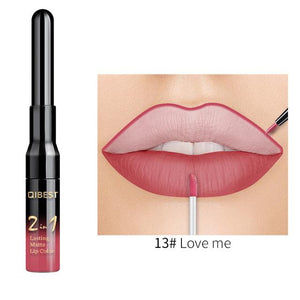 QiBest 2 in 1 Lip Liner Liquid Lipstick Pencil Matte Waterproof Lipliner Red Lips Liners Pen Stick Long Lasting Sexy Makeup