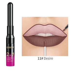 QiBest 2 in 1 Lip Liner Liquid Lipstick Pencil Matte Waterproof Lipliner Red Lips Liners Pen Stick Long Lasting Sexy Makeup