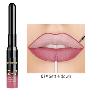 QiBest 2 in 1 Lip Liner Liquid Lipstick Pencil Matte Waterproof Lipliner Red Lips Liners Pen Stick Long Lasting Sexy Makeup