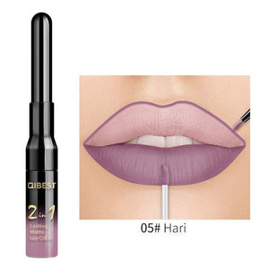 QiBest 2 in 1 Lip Liner Liquid Lipstick Pencil Matte Waterproof Lipliner Red Lips Liners Pen Stick Long Lasting Sexy Makeup