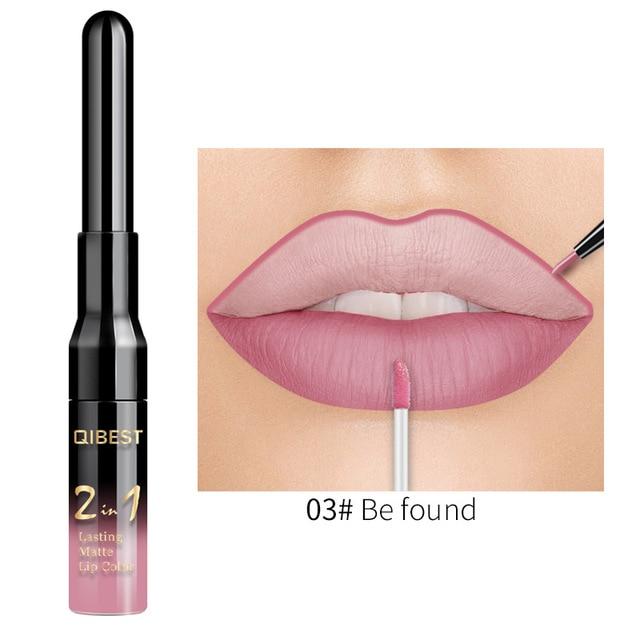 QiBest 2 in 1 Lip Liner Liquid Lipstick Pencil Matte Waterproof Lipliner Red Lips Liners Pen Stick Long Lasting Sexy Makeup