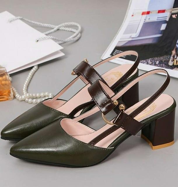 spring hollow coarse sandals high-heeled shallow mouth pointed pumps shoes women Female sexy high heels large size mujer