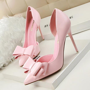 Fashion Delicate Sweet Bowknot High Heel Shoes Side Hollow Pointed Women