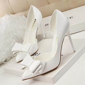 Fashion Delicate Sweet Bowknot High Heel Shoes Side Hollow Pointed Women