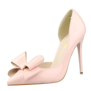 Fashion Delicate Sweet Bowknot High Heel Shoes Side Hollow Pointed Women