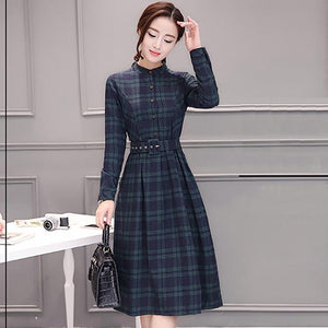 2019 Autumn Winter Plus Size Red Plaid Cotton Midi Dresses Women Elegant Korean Bodycon tshirt Dress Party Long Sleeve Vestidos