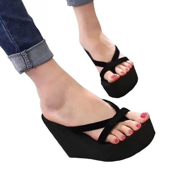 Fashion Summer High Heel  Slippers Beach Flip Flops