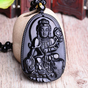 Black Obsidian Six Stars Lucky Amulet  Love Natural Stone Pendant