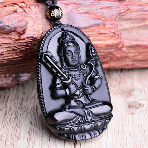 Black Obsidian Six Stars Lucky Amulet  Love Natural Stone Pendant