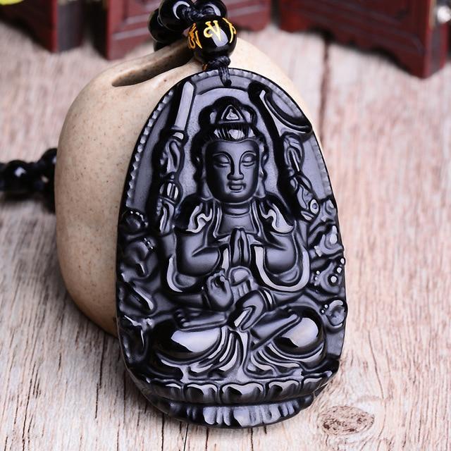 Black Obsidian Six Stars Lucky Amulet  Love Natural Stone Pendant