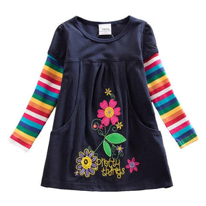 VIKITA Girls Cotton Dress Long Sleeve Children Patchwork Vestidos Kid Dresses