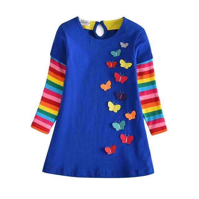 VIKITA Girls Cotton Dress Long Sleeve Children Patchwork Vestidos Kid Dresses