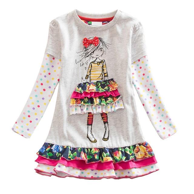 VIKITA Girls Cotton Dress Long Sleeve Children Patchwork Vestidos Kid Dresses