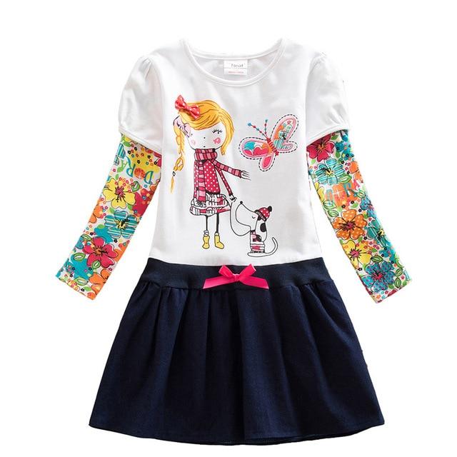 VIKITA Girls Cotton Dress Long Sleeve Children Patchwork Vestidos Kid Dresses