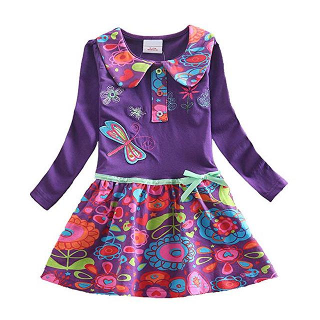 VIKITA Girls Cotton Dress Long Sleeve Children Patchwork Vestidos Kid Dresses