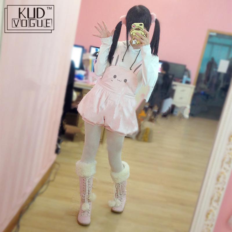 Super Cute Girls Pink Rabbit Bunny Ears Overall Shorts Lolita Dungarees Rompers Adjustable Length Jumpsuit Overalls Playsuit 23