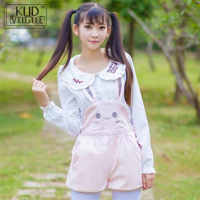 Super Cute Girls Pink Rabbit Bunny Ears Overall Shorts Lolita Dungarees Rompers Adjustable Length Jumpsuit Overalls Playsuit 23