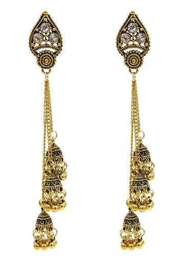 Egypt Vintage Silver Alloy Jhumka Bells Beads Tassel Statement Earrings