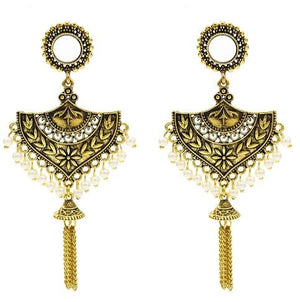 Egypt Vintage Silver Alloy Jhumka Bells Beads Tassel Statement Earrings