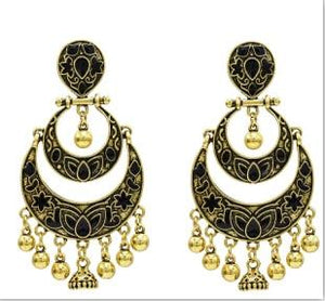 Egypt Vintage Silver Alloy Jhumka Bells Beads Tassel Statement Earrings