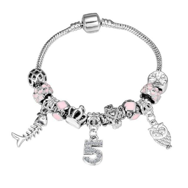 Pink Crystal Charm Silver Bracelets & Bangles for Women