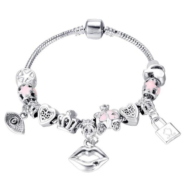 Pink Crystal Charm Silver Bracelets & Bangles for Women