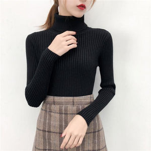 2019 Women Sweater casual solid turtleneck female pullover full sleeve warm soft spring autumn winter knitted cotton