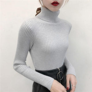 2019 Women Sweater casual solid turtleneck female pullover full sleeve warm soft spring autumn winter knitted cotton