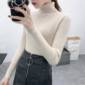 2019 Women Sweater casual solid turtleneck female pullover full sleeve warm soft spring autumn winter knitted cotton