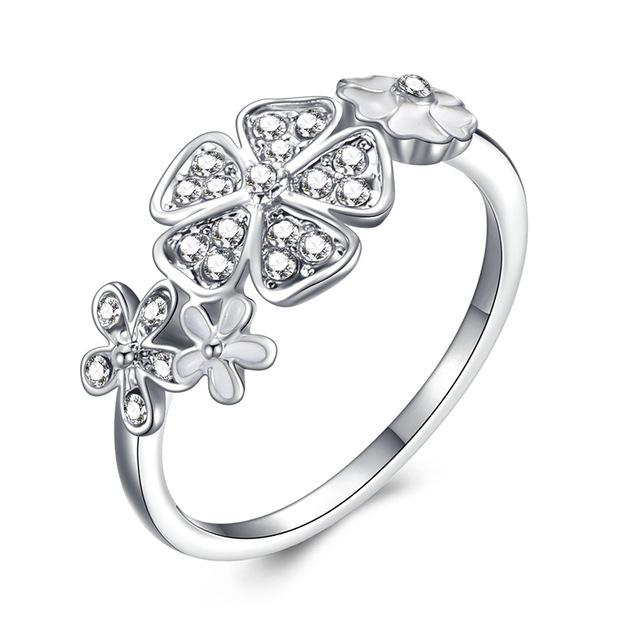 Fashion Crystal Silver Color Ring For Women Flower Love Heart Crown Finger Rings