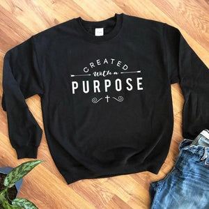 Created with A Purpose Graphic Sweatshirt Christian Religion Aesthetic Hoodie Women Pullovers Top Jesus Clothes Drop Shipping