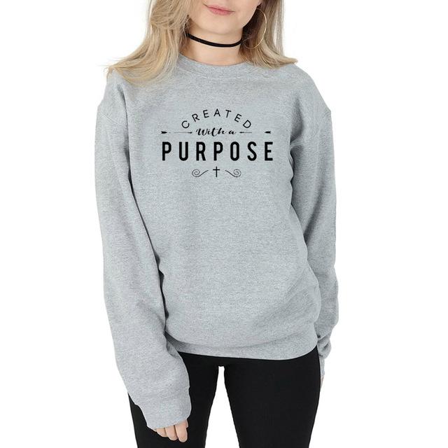 Created with A Purpose Graphic Sweatshirt Christian Religion Aesthetic Hoodie Women Pullovers Top Jesus Clothes Drop Shipping