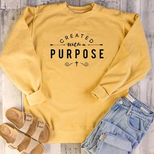 Created with A Purpose Graphic Sweatshirt Christian Religion Aesthetic Hoodie Women Pullovers Top Jesus Clothes Drop Shipping