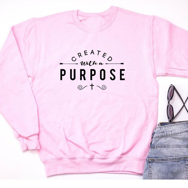 Created with A Purpose Graphic Sweatshirt Christian Religion Aesthetic Hoodie Women Pullovers Top Jesus Clothes Drop Shipping