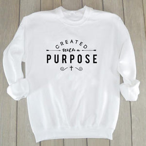 Created with A Purpose Graphic Sweatshirt Christian Religion Aesthetic Hoodie Women Pullovers Top Jesus Clothes Drop Shipping