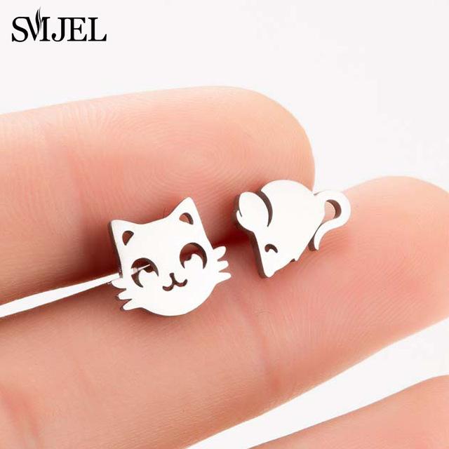 Stainless Steel Mickey Stud Earrings for Women Girls Minimalist Fox Cat Hedgehog Earings