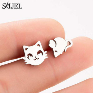 Stainless Steel Mickey Stud Earrings for Women Girls Minimalist Fox Cat Hedgehog Earings