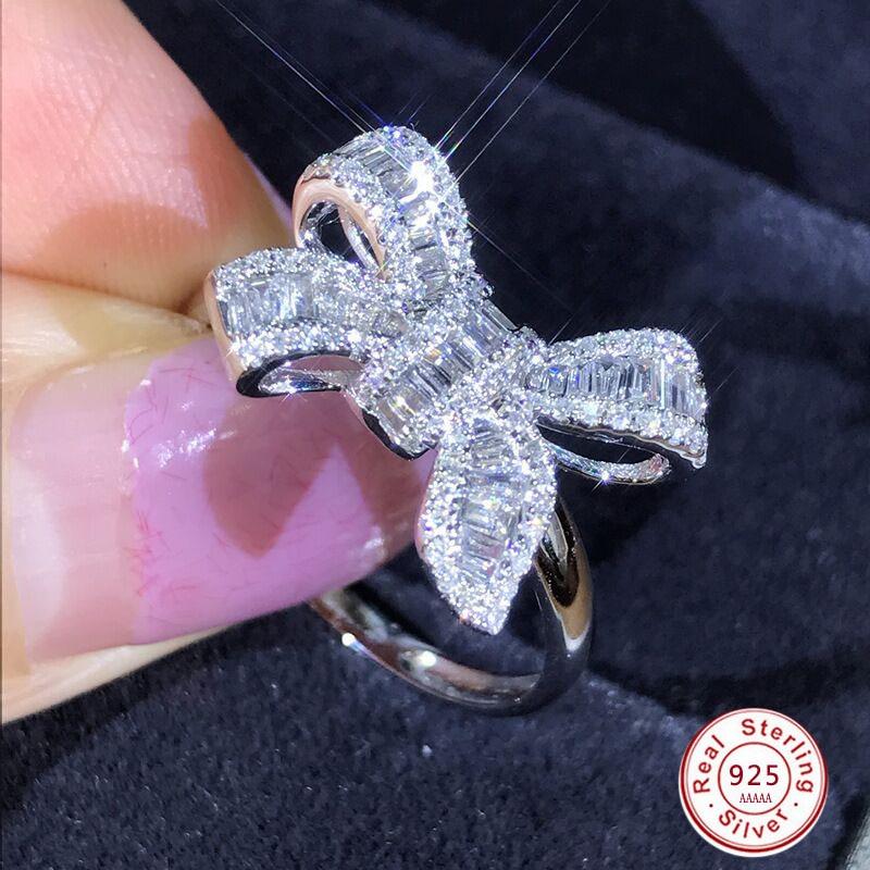 925 Silver filled Sparkling Big Bow Knot Stackable Ring