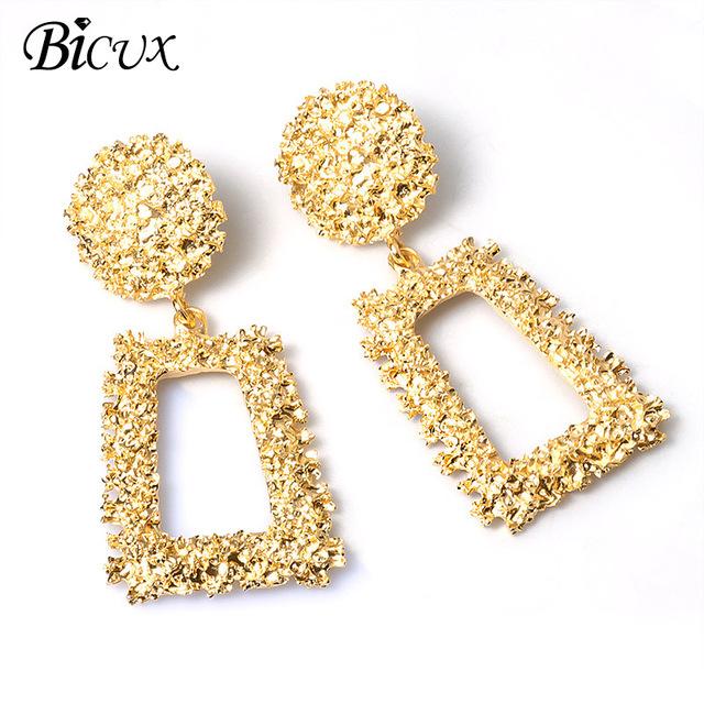 BICUX Fashion Gold Drop Earrings for Women Statement Big Geometric Metal Earring