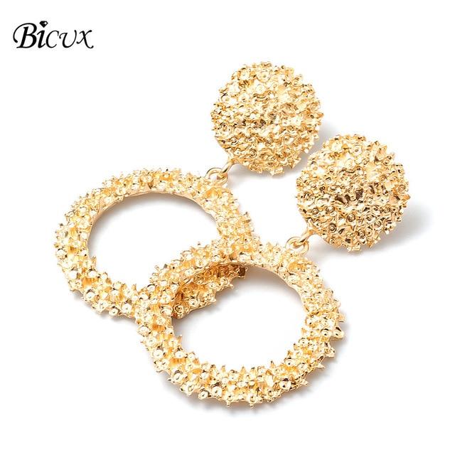 BICUX Fashion Gold Drop Earrings for Women Statement Big Geometric Metal Earring